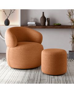 Kit poltrona Orgânica eloah + puff ello alto padrão bouclé italiano atemporal conforto - terracota