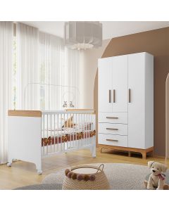 Kit Quarto Infantil Guarda-roupas e Berço Doçura Branco/savana