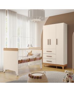 Kit Quarto Infantil Guarda-roupas e Berço Doçura Off-white/savana