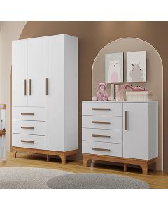 Kit Quarto Infantil Guarda-roupas e Cômoda Doçura Branco/savana