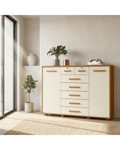 Cômoda Mega Grande 5 Gavetas Espaçosas Alta Capacidade de Organização e Sapateira Cinamomo/off-white