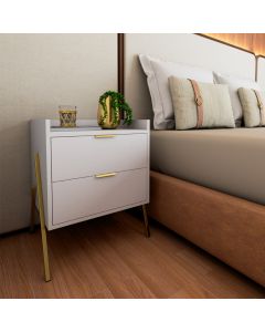 Mesa de Cabeceira Retrô com 2 Gavetas Asher 45cm - Branco