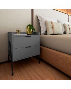 Mesa de Cabeceira Retrô com 2 Gavetas Asher 45cm - Cinza