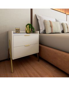 Mesa de Cabeceira Retrô com 2 Gavetas Asher 45cm - Off White