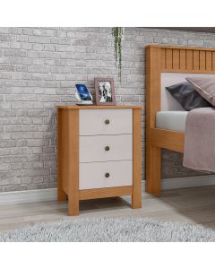 Mesa de Cabeceira Dubai com 3 Gavetas New Amendoa/Off White