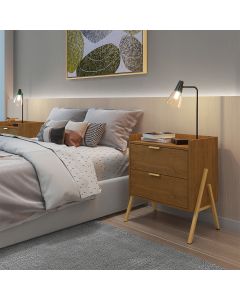 Mesa de Cabeceira Retrô com 2 Gavetas Asher 63cm - Amêndoa