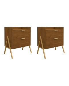 Kit 2 Mesas de Cabeceiras Retrô com 2 Gavetas Asher 63cm - Amêndoa