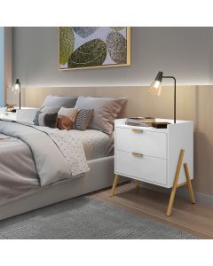 Mesa de Cabeceira Retrô com 2 Gavetas Asher 63cm - Branco