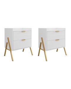 Kit 2 Mesas de Cabeceiras Retrô com 2 Gavetas Asher 63cm - Branco