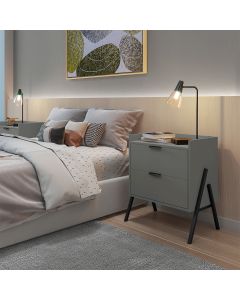 Mesa de Cabeceira Retrô com 2 Gavetas Asher 45cm - Cinza