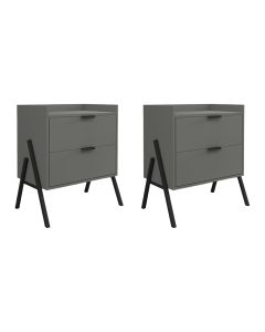 Kit 2 Mesas de Cabeceiras Retrô com 2 Gavetas Asher 45cm - Cinza