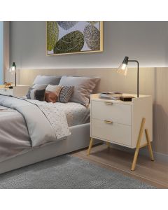 Mesa de Cabeceira Retrô com 2 Gavetas Asher 63cm - Off-white