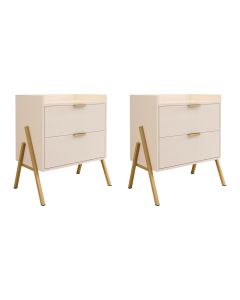 Kit 2 Mesas de Cabeceiras Retrô com 2 Gavetas Asher 63cm - Off-white