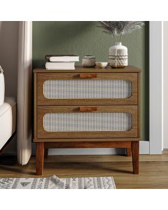 Mesa de Cabeceira 2 Gavetas Santorini Amêndoa 60 Cm Palhinha Indiana