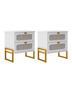 Kit 2 Mesas de Cabeceira Luxo Titanium com Fino Acabamento 45cm - Branco / Dourado