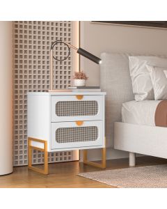 Mesa de Cabeceira Titanium Estilo Industrial com Pés de Ferro - Branco / Dourado