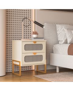 Mesa de Cabeceira Luxo Titanium com Fino Acabamento 45cm - Off White / Dourado