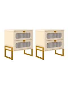 Kit 2 Mesas de Cabeceira Luxo Titanium com Fino Acabamento 45cm - Off White / Dourado