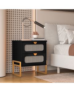 Mesa de Cabeceira Luxo Titanium com Fino Acabamento 45cm - Preto / Dourado