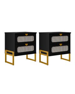 Kit 2 Mesas de Cabeceira Luxo Titanium com Fino Acabamento 45cm - Preto / Dourado
