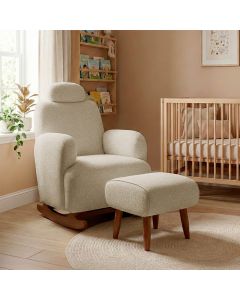 Poltrona Amamentação Super Confortável com Balanço Pés em Madeira Maciça com Puff Descanço Bege Fend