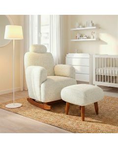 Poltrona Amamentação de Balanço com Puff Aurora Conforto Extra e Design Atual Chenille Off White