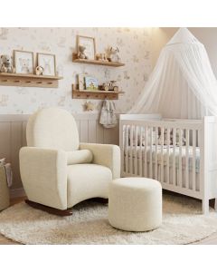 Poltrona Orgânica de Balanço Lara com Puff Tecido Chenille Bege Fendi