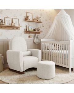 Poltrona Orgânica de Balanço Lara com Puff Tecido Chenille Off White