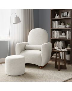 Poltrona Amamentação de Balanço com Puff Lara Estrutura Reforçada Design Orgânico Chenille Off White