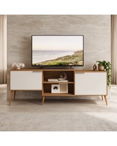 Rack Aparador Bancada Tv Grande Prime Mdf Premium 180cm Retrô Vintage 2 Portas Carvalho Off White