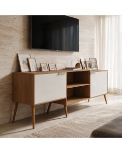 Rack com Pés em Madeira Maciça Grande Prime com Fino Acabamento e Design Retrô Carvalho Off White
