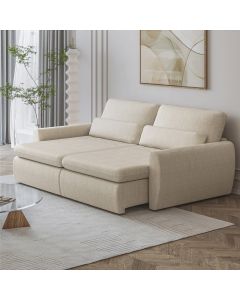 Sofá Retrátil Reclinável Charlie 2,10m Linho Supreme D28 Vira Cama Casal Design Orgânico - Bege