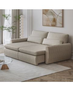 Sofá Retrátil Reclinável Charlie 2,10m Linho Supreme D28 Vira Cama Casal Orgânico - Bege Taupe