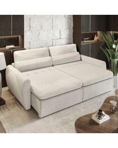 Sofá sem Caixa Orgânico Charlie 3 Lugares em Linho Turco Retrátil e Reclinável Vira Cama 2,10 Off White