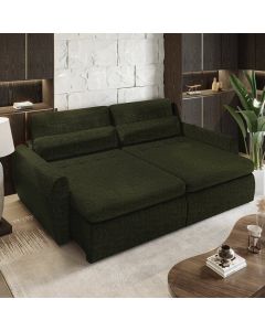 Sofá sem Caixa Orgânico Charlie 3 Lugares em Linho Turco Retrátil e Reclinável Vira Cama 2,10 Verde